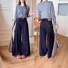 Women's High-Waisted Dark Blue Wide-Leg Jeans - Autumn/Winter Slimming Floor-Length Trousers