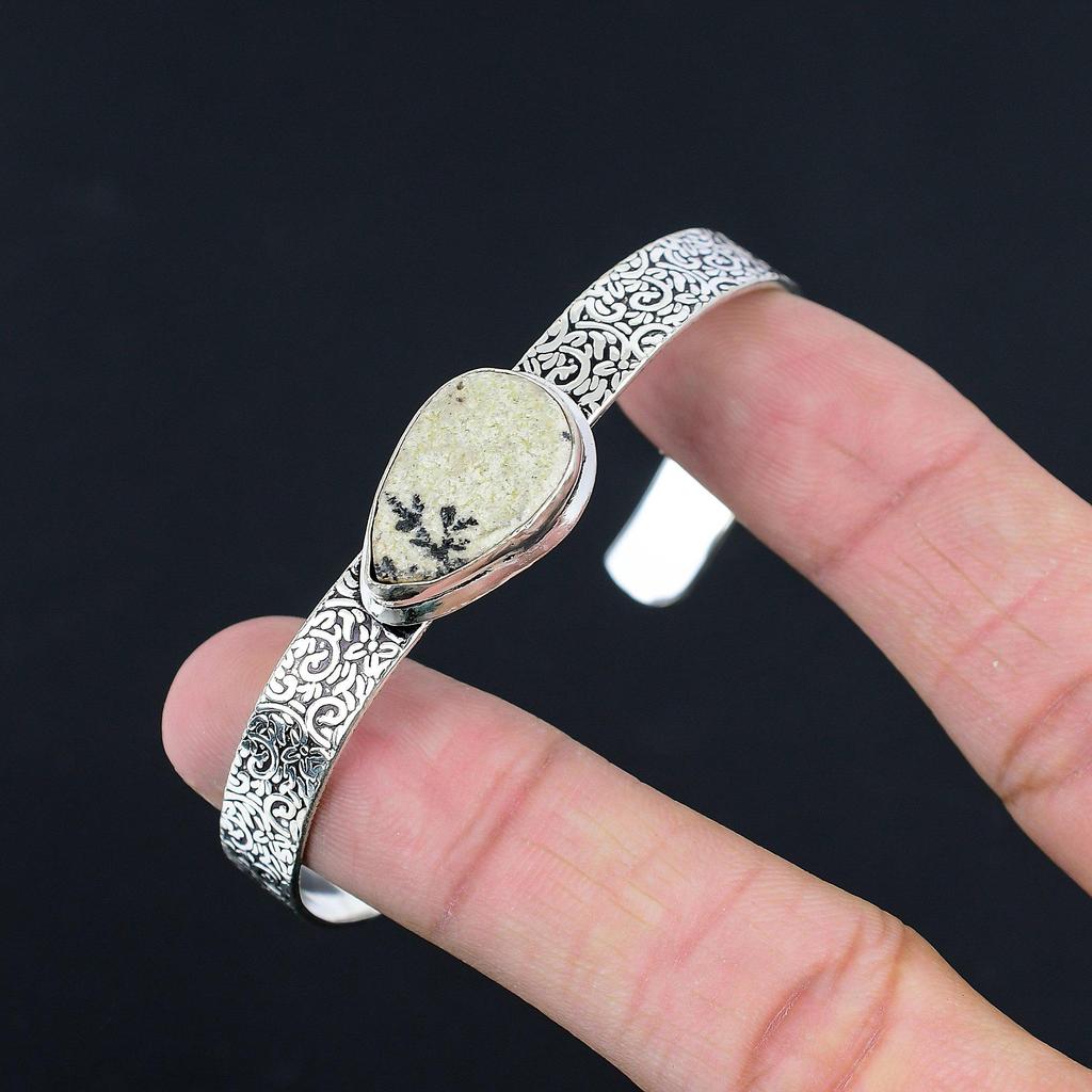 Sterling Silver Psilomelane Dendrite Gemstone Wife Anniversary Bangle Jewelry