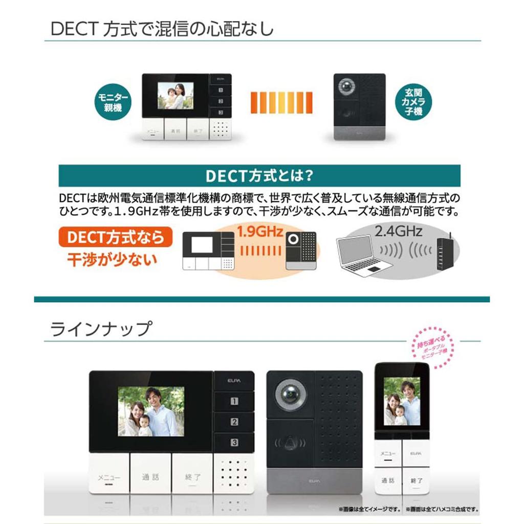 ELPA Wireless Video Doorbell Intercom Battery No Installation LED Recording Night Vision Door Camera Unit and Monitor Unit No Wiring Call System