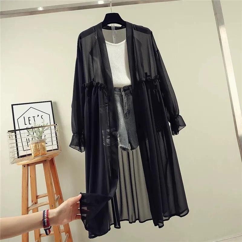 Chiffon Cardigan Women's Sun Protection Clothing Sun-Dress Mid-length Plus Size Shawl Loose Outer Thin Coat Beach
