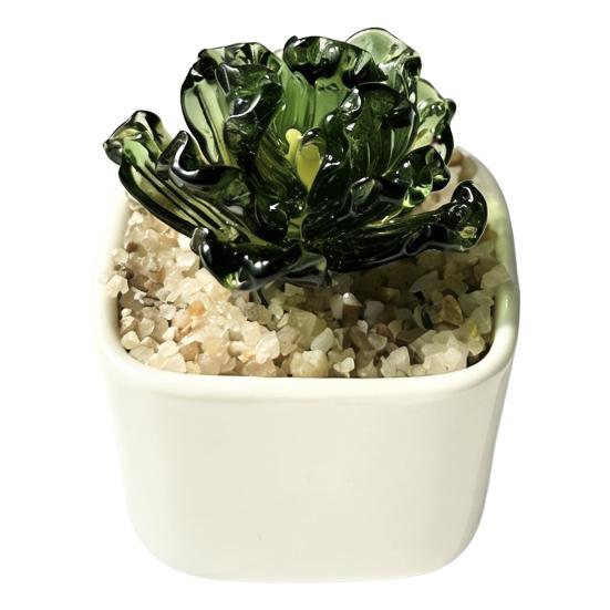 Handmade Mini Glass Flower Figurine Cute Hand Blown Small Faux Crystal Flower Bouquet In Pot Gift for Mother's Day Birthday Christmas DIY Craft