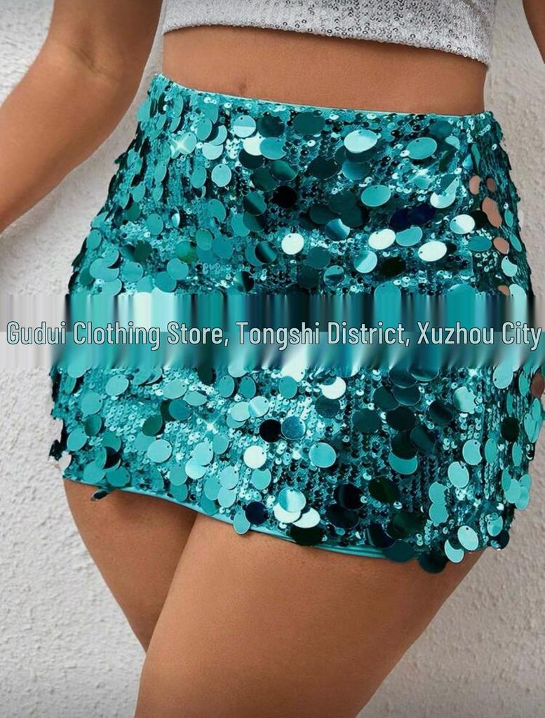 2025 Spring/Summer Women's Irregular Sequin Mini Skirt for Party & Nightclub