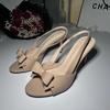 Elegant Nude Thin Heel Sandals Women Summer Bow Round Toe Sexy Strappy Comfortable High Heel Shoes