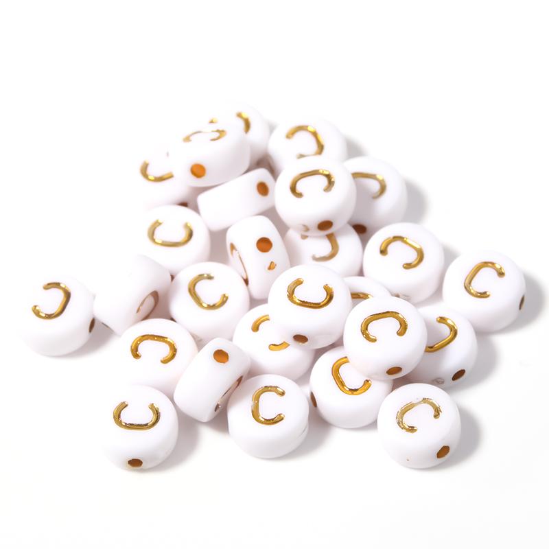 100Pcs 7mm Acrylic Alphabet Beads A-Z Gold Color Letters Beads For Jewelry Making Flat Round Spaced Bead DIY Bracelet Necklace