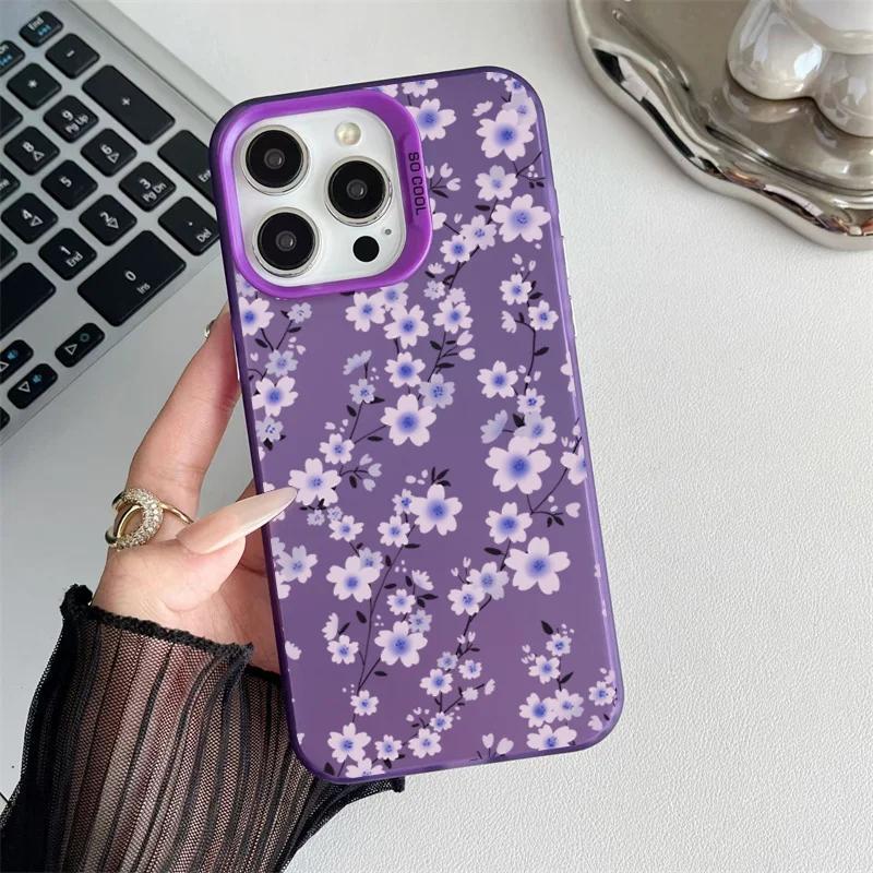 

Purple Lavender Flowers Pattern Electroplate Silver IMD Funda For iPhone 11 12 13 14 15 16 Pro Max X XS XR 7 8 Plus Case Cover For iPhone 16Pro Max
