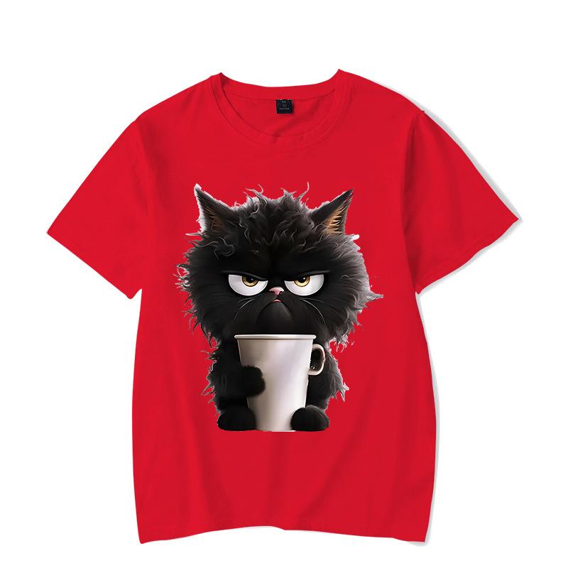 Cute Cat Fun Printed Cotton Short Sleeved T-shirt Summer Sports Leisure Loose Women's Top T-Shirts Women’s