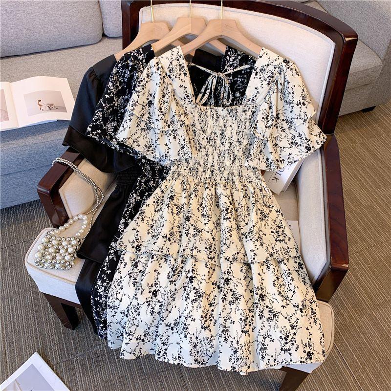 Elegante Abito in Chiffon Stile Francese Taglie Forti Per Nascondere la Pancia e Sembrare Giovani