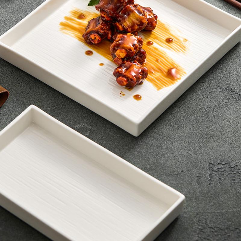 Ceramic Plate Square Dish Household Tableware for High-end el Restaurants. Qingshe Western Restaurant Beef Steak Snack Tray