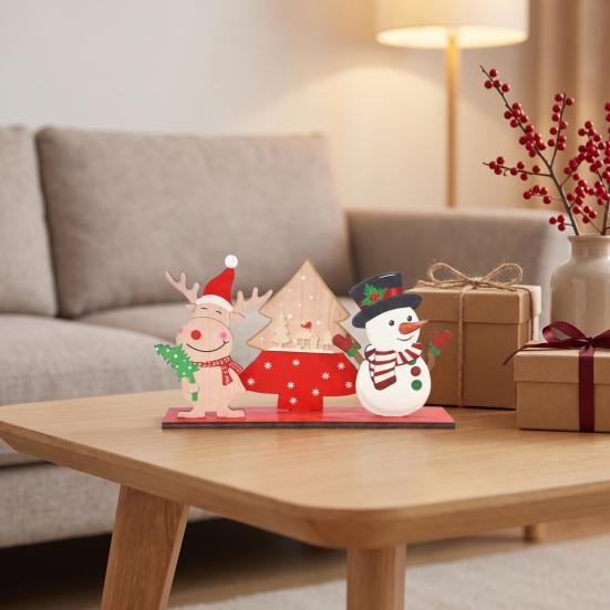 Easy Assembly Xmas Crafts Wooden Christmas Ornaments, Tabletop Decoration with Santa Claus Snowman Elk Reusable Festive Home Decor Designs for Holiday