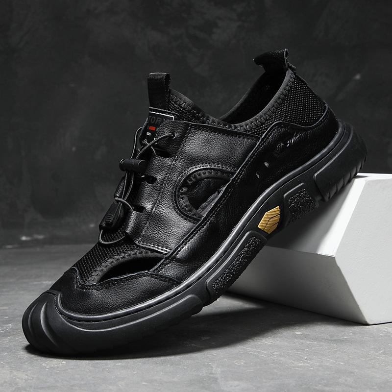 Fashion Summer Fashion Leather Hollow Outdoor Men's Sneakers Designer Slip-on Soft Sole Casual Men Sandals Outdoor Beach Shoes Man