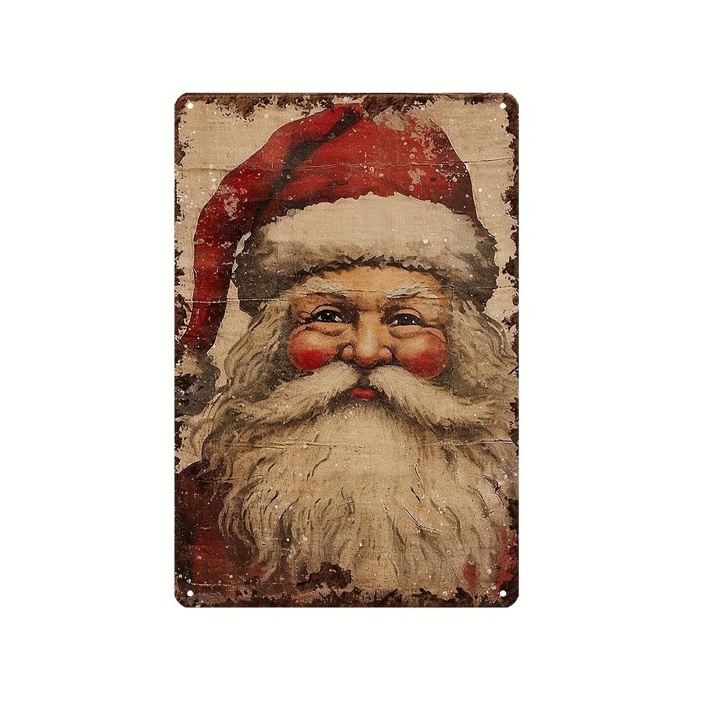 

Винтажная металлическая табличка с лицом Санты 12 X8 Алюминиевый настенный декор для крыльца, спальни и стола Идеально подходит для рождественского и зимнего домашнего декора чёрный