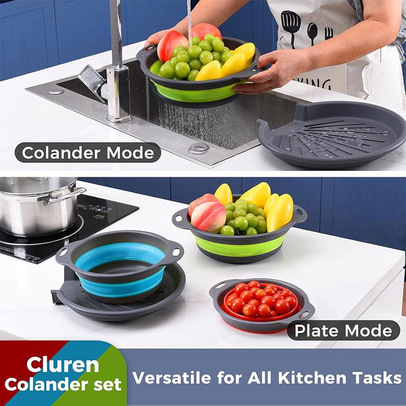 3/4PCS Foldable Collapsible Colander Set Drain Basket with Self-Draining Base Vegetables Fruit Washing Basket Kitchen Drainer