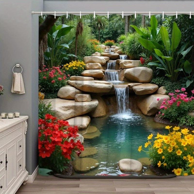 

Красочная занавеска для душа «Садовый водопад» - Многостильный декор для ванной, Идеально подходит для тех, кто любит вдохновленный природой и практичный W90XH180cm
