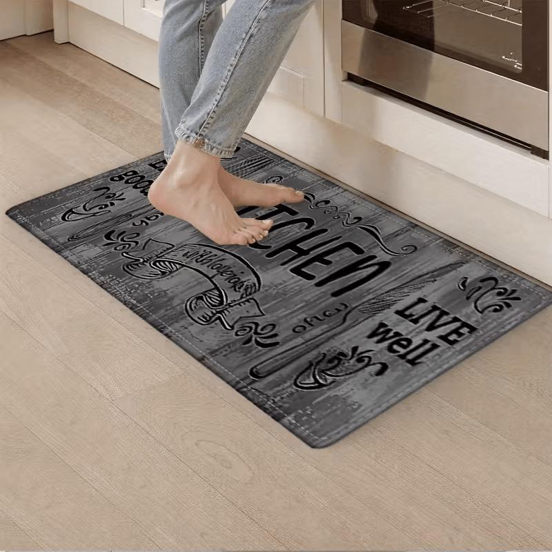 Dark Gray Kitchen Rug, Laundry Room Mat, Made of Plush Material, 1.19 cm Thick, Water-absorbent and Slip-resistant. Suitable for Entryways, Bedrooms,