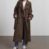 Auf Lager Damen Einfarbig Revers Langer Wollmantel - Europäischer & Amerikanischer Retro-Stil für den Weg zur Arbeit