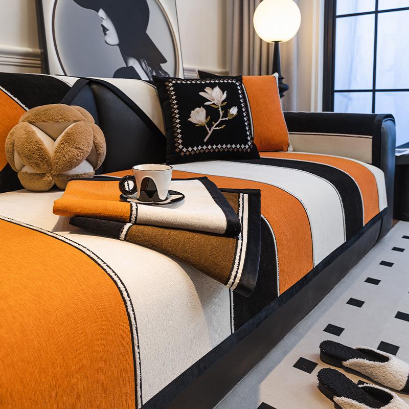 Striped Sofa Cushion, Universal In All Seasons, Non-Slip And Dirt-Resistant Seat Cushion  New Leather Sofa Cover Cover Cloth Towel