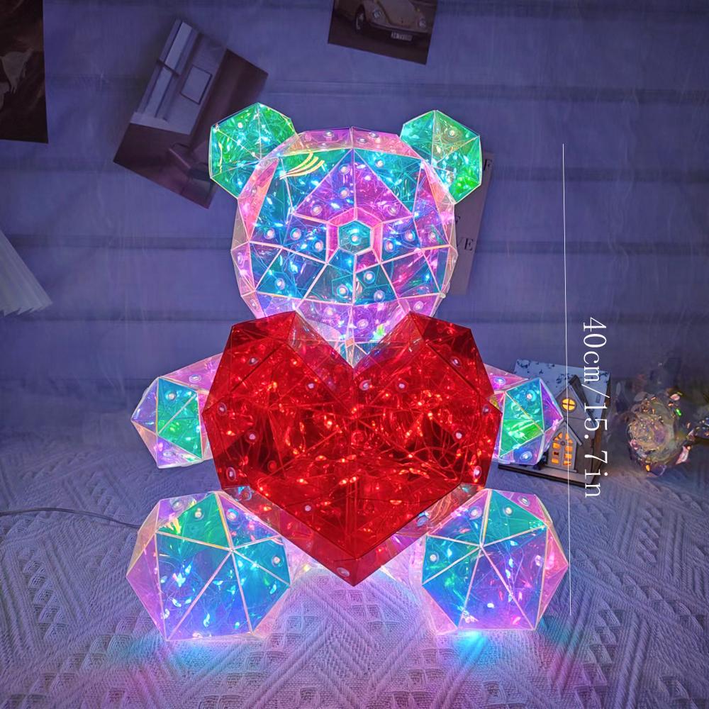 Large Prismatic Iridescent Love Bear With LED Lights, Colorful Glow Indoor Decorations for Girlfriend Valentine's Day Gift