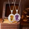 S925 Silver Sunflower Pendant with Citrine & Amethyst Gems