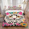 3PCs Cat Floral Print Design Cover Set, Breathable Fabric, Machine Washable (1 Duvet Cover + 2 Pillowcases) (Without Quilt) Yy250911156