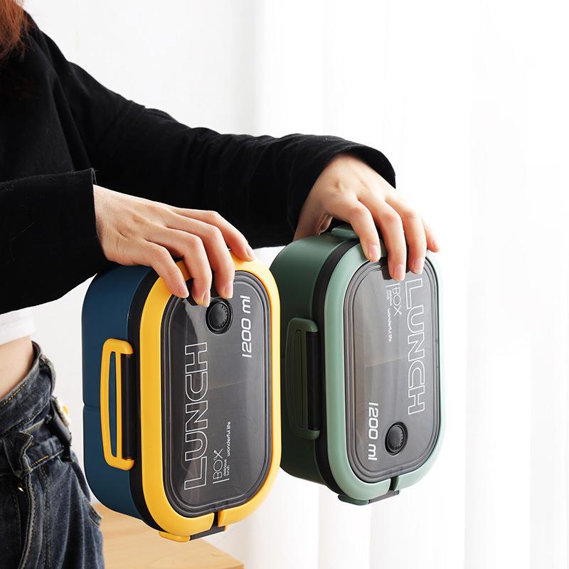 Lunch Box Portable Single Double-layer Leak Proof Compartment Fruit Food Microwave Lunch With Fork And Spoon Picnic Fresh Box