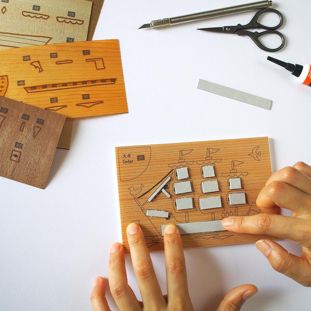 KINOWA "Sailboat" Wood-Paper-Art Original Handmade Kit Vehicle Made in Japan