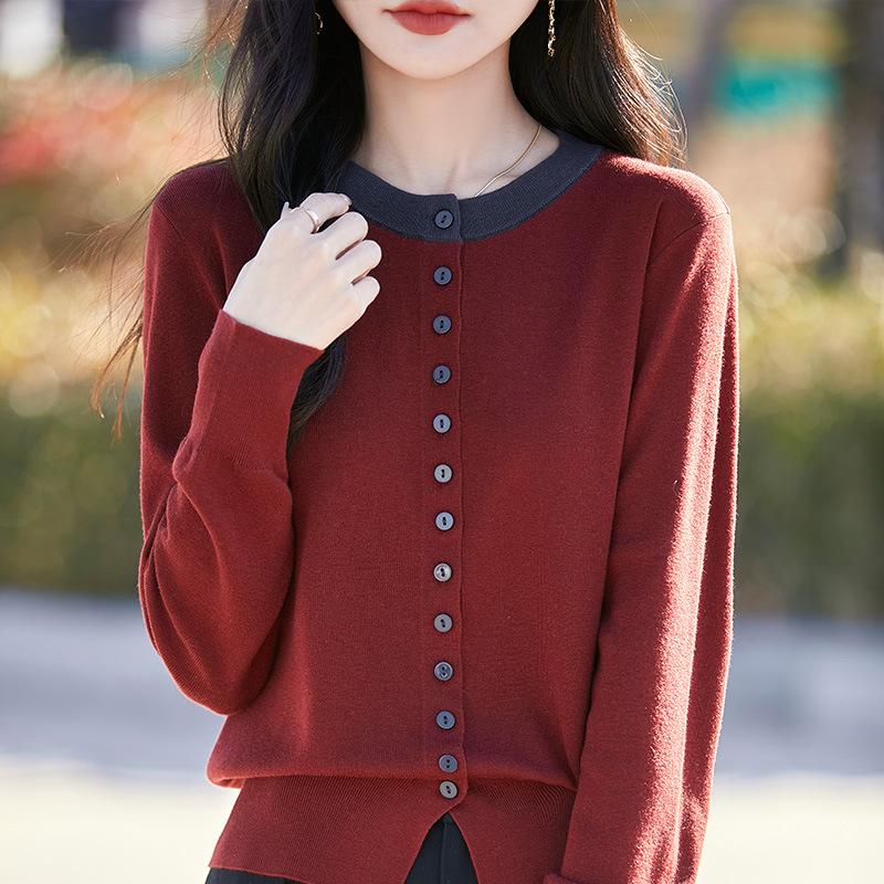 

Весенний новый кардиган крупной вязки с круглым вырезом и цветными блоками, короткое женское пальто, свободный свитер, верхний слой S красный