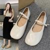 Fashion Concise Designer Drawstring Flats Women  Casual Comfort Leather Square Toe Flat Shoes Retro Plus Size white    Loafers