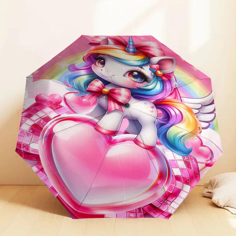 1pc Unicorn Heart Pattern Umbrella Design Automatic Opening and Closing Umbrella, High-quality Travel Umbrella,  c1128133