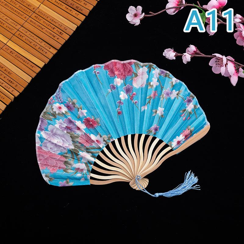 El katlama fanı Retro süsleme kadın erkek dans sahne düğün oturma oda dolabı dekor bambu ahşap ipek çiçek katlanır yelpaze