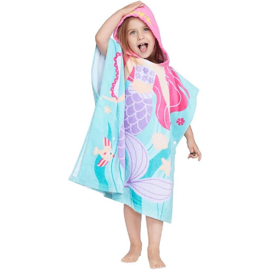 100% Cotton Hooded Towel for Toddlers 2-6 Years Boys Girls Kids Bath Pool Beach Towel Soft Absorbent Beach Poncho Little Mermaid