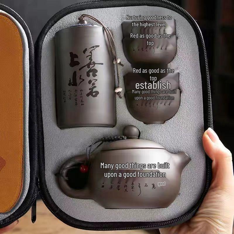 Zisha Travel Tea Set: Portable Xishi Pot with Quick-Brew Cup and Four Cups - Perfect for Outdoor or Home Tea Ceremonies.