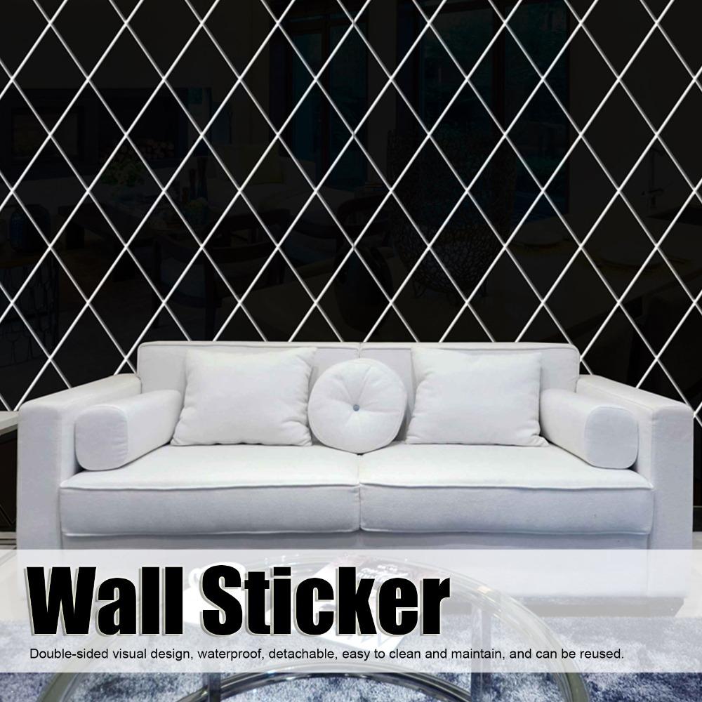 Acrylic Rhombic Mirror Wall Sticker Black Self Adhesive Mirror Tile Home Wall