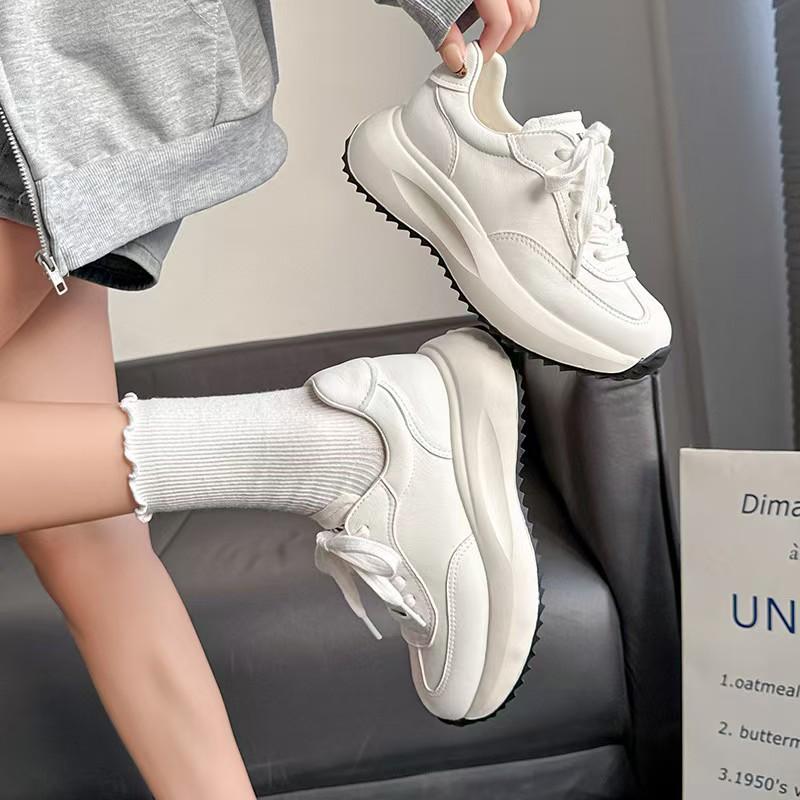 The first layer of cowhide dad shoes women's spring new sports and leisure shoes versatile and lightweight white shoes