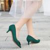 Pointed Toe Office Ladies High Heel Pumps Metal Decors Slip-on Suede Leather Women's Heels Fashion Talons Elegant Large Size 46