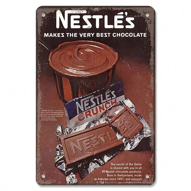 Vintage Candy Chocolate Metal Plates Cream Milk Chocolate Poster Metal Plaque Tin Sign For Kitchen Cafe Dining Room Wall Decor