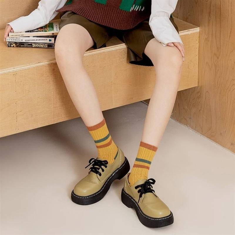 10 Pairs Women's Comfortable Mid Calf Socks Breathable Chic Knit Stripe Printed Female Sock