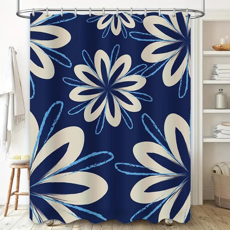 Blue Floral Shower Curtain Modern Decor for Bathroom or Kitchen