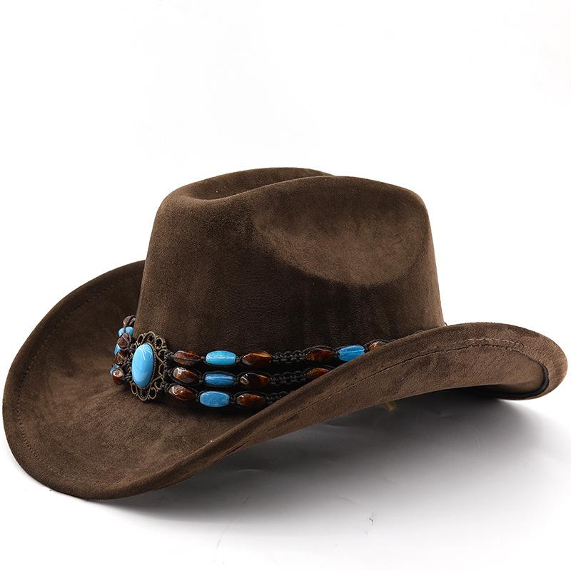 Suede Horse Riding Western Cowboy Hat For Men And Women Outdoor Travel Hat With Rolled Brim Ethnic Style Top Hat Felt Hat