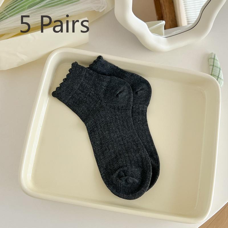 5 Pairs of Women's Summer Thin Breathable Ballet Style Boneless Hollow Lace Socks