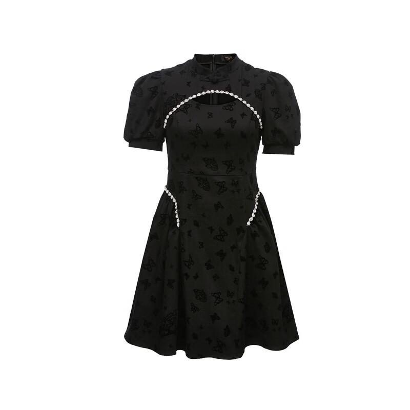 VEROMODA 2025 Summer New Chinese Style Qipao Dress with Hollow Puff Sleeves