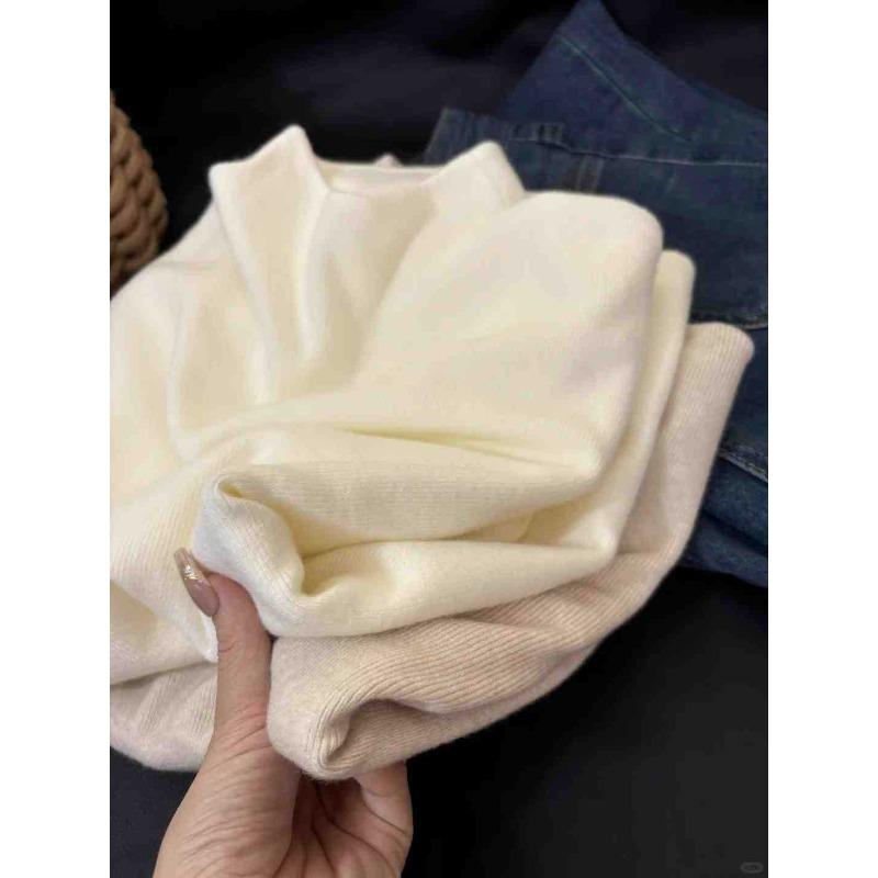 Autumn and Winter Small Stand-up Collar Milk Ffu Soft Waxy Bottoming Knitted Sweater Large Size Fat Mm Women's Sweater Simple Inner Top