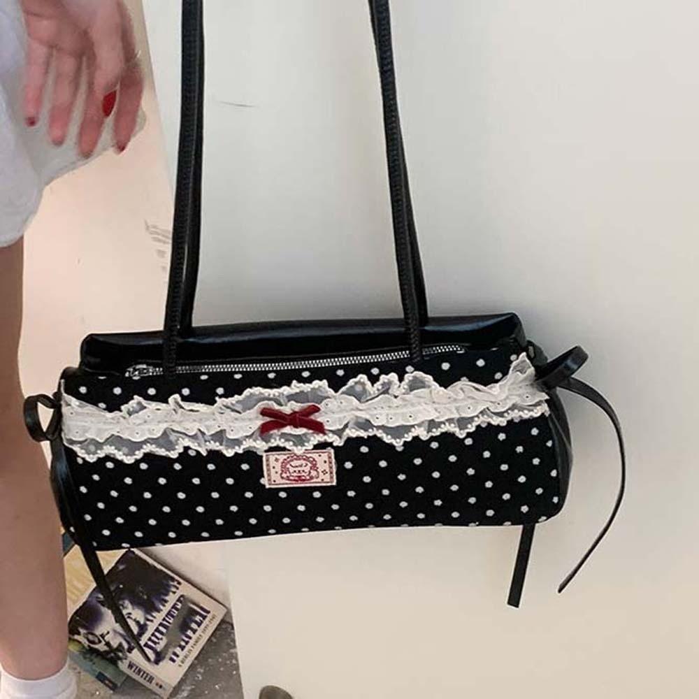 Lace French Stick Handbag Sweet PU Shoulder Bag Shopping Polka Dot Underarm Bags  Women