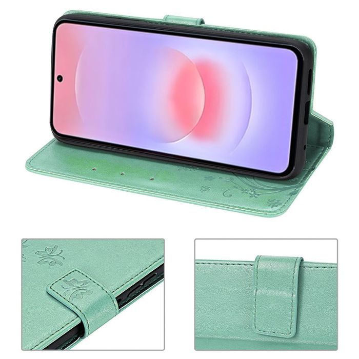 Case for Samsung Galaxy A37 5G, Anti-Scratch Protection Synthetic Leather Green Floral Butterfly Pattern