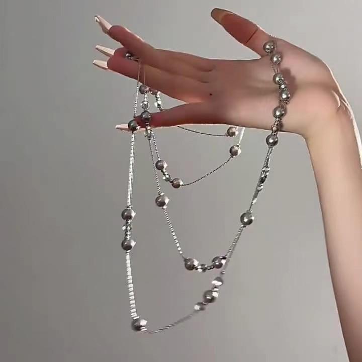 Damen Graue Schleierkraut Perlenkette - Luxuriöses Mehrlagiges Pulloverketten-Accessoire