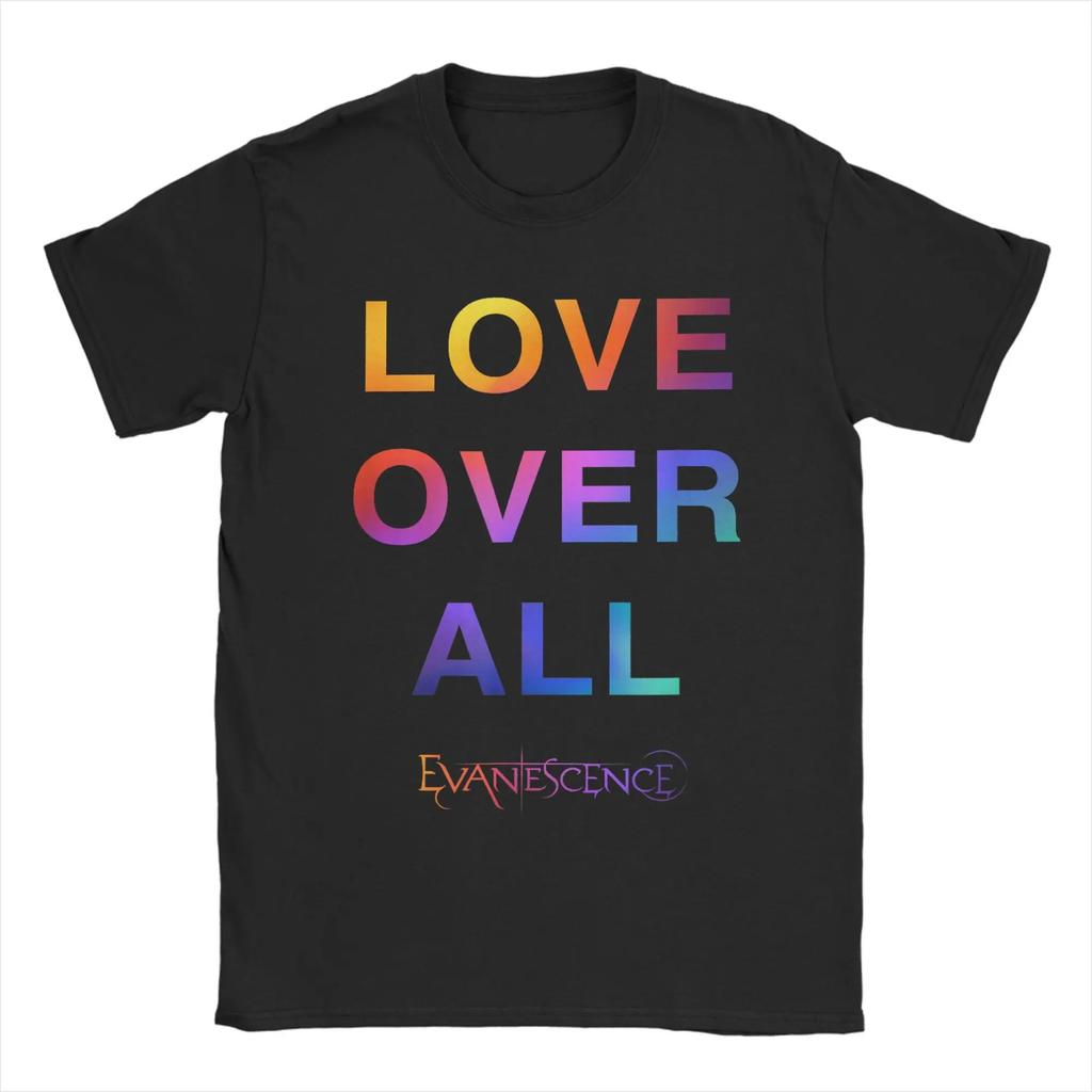 Evanescence Love Over All T Shirts Men Pure Cotton Casual T-Shirts Crew Neck Rock Band Tee Shirt Short Sleeve merch Gift Idea