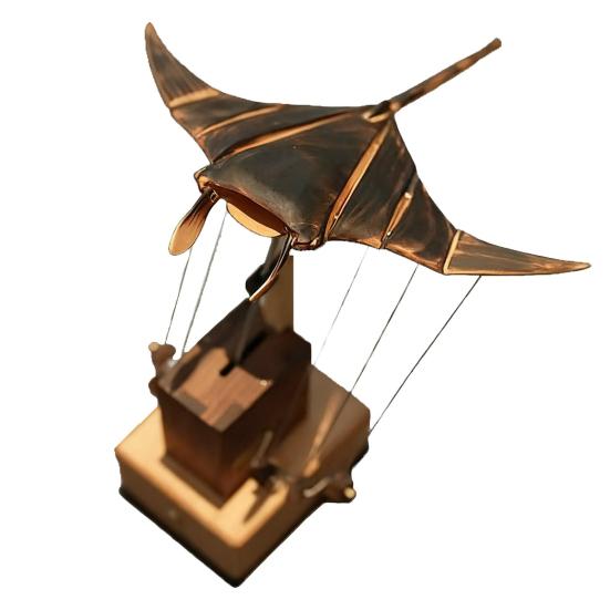 Wooden Electric Manta Ray Ornament Handmade Artisan Bionic Manta Ray Automaton Lifelike Mechanical Ocean Animal Home Office Desk Decoration