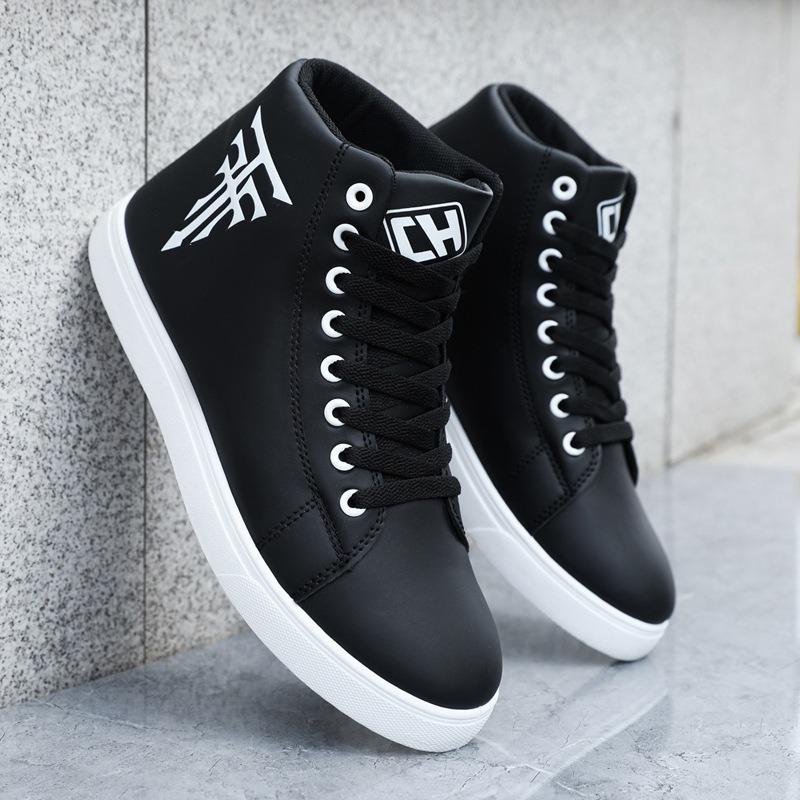Large Men's Shoes, High Top Casual Board Shoes, Size 48, Medium Top Leather Surface, Waterproof and Anti Slip for Men