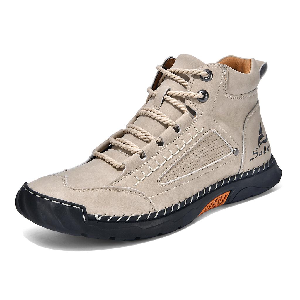 Handmand Casual Leather Shoes Outdoor Men Boots Autumn Retro Breathable Casual Shoes Lace Up Blue Ankle Boots Winter Autumn
