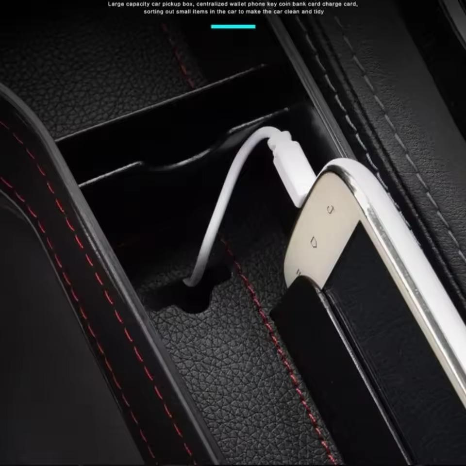 Autositz-Lücken-Aufbewahrungsbox Universelle Sitzspalt-Schlitzbox Mit Ladeloch Schlüssel Handy Flaschenhalter Verstau-Organizer Zubehör