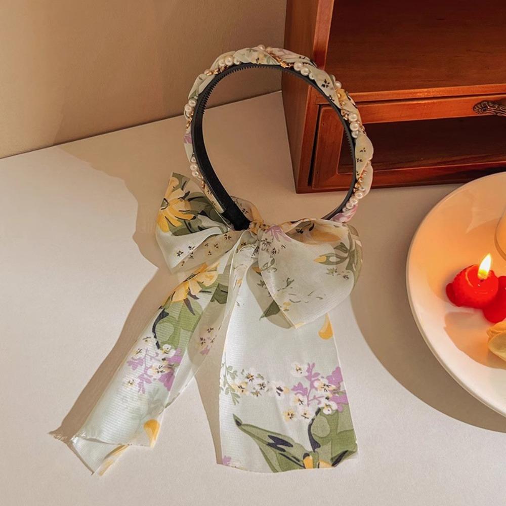 Adjustable Bow Ribbon Hairband Floral Print Hair Hoop Fashion Hair Bands  Boho Hair Accessory